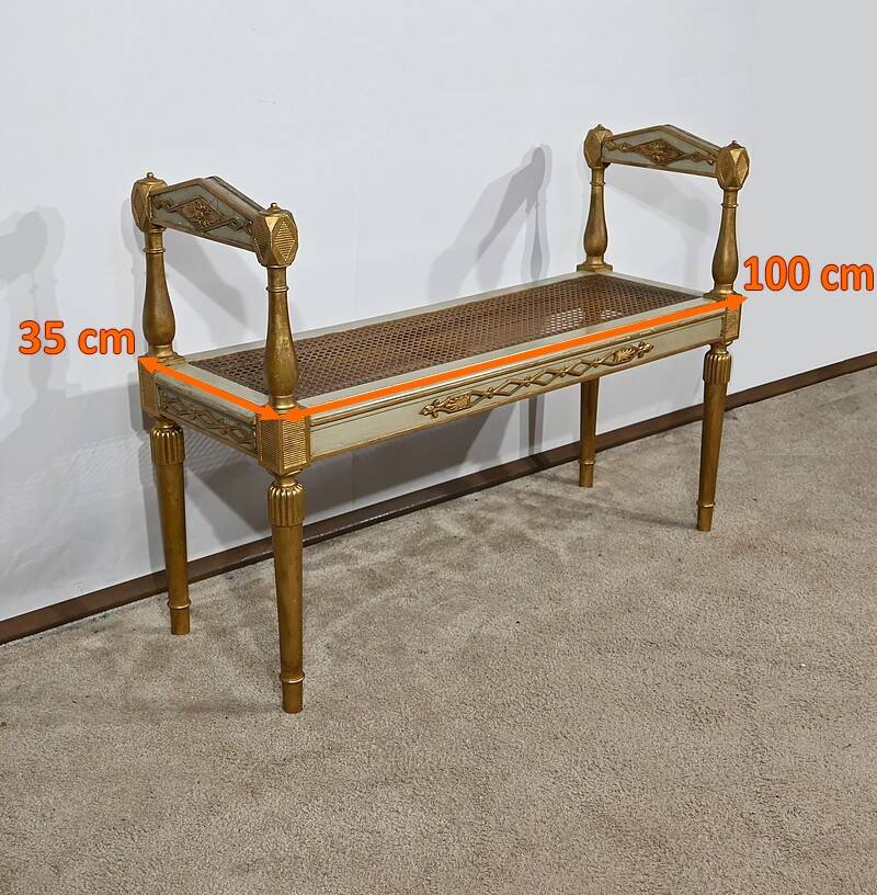 Golden and Grey-Green Wooden Bench, Directoire Style – Late 19th Century