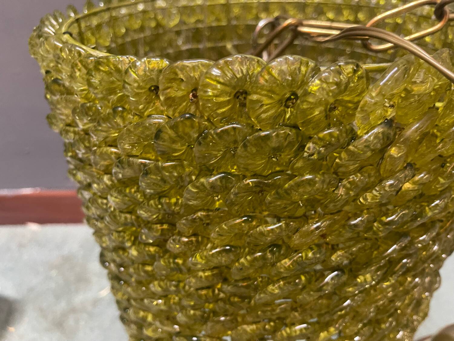 Olive Green Murano Glass Flower Light Pendants Set of 2