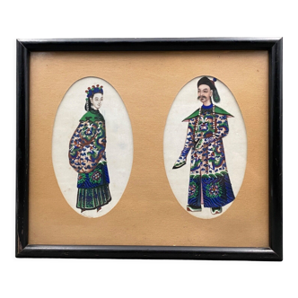 Gouaches on rice paper china xixth couple of notables