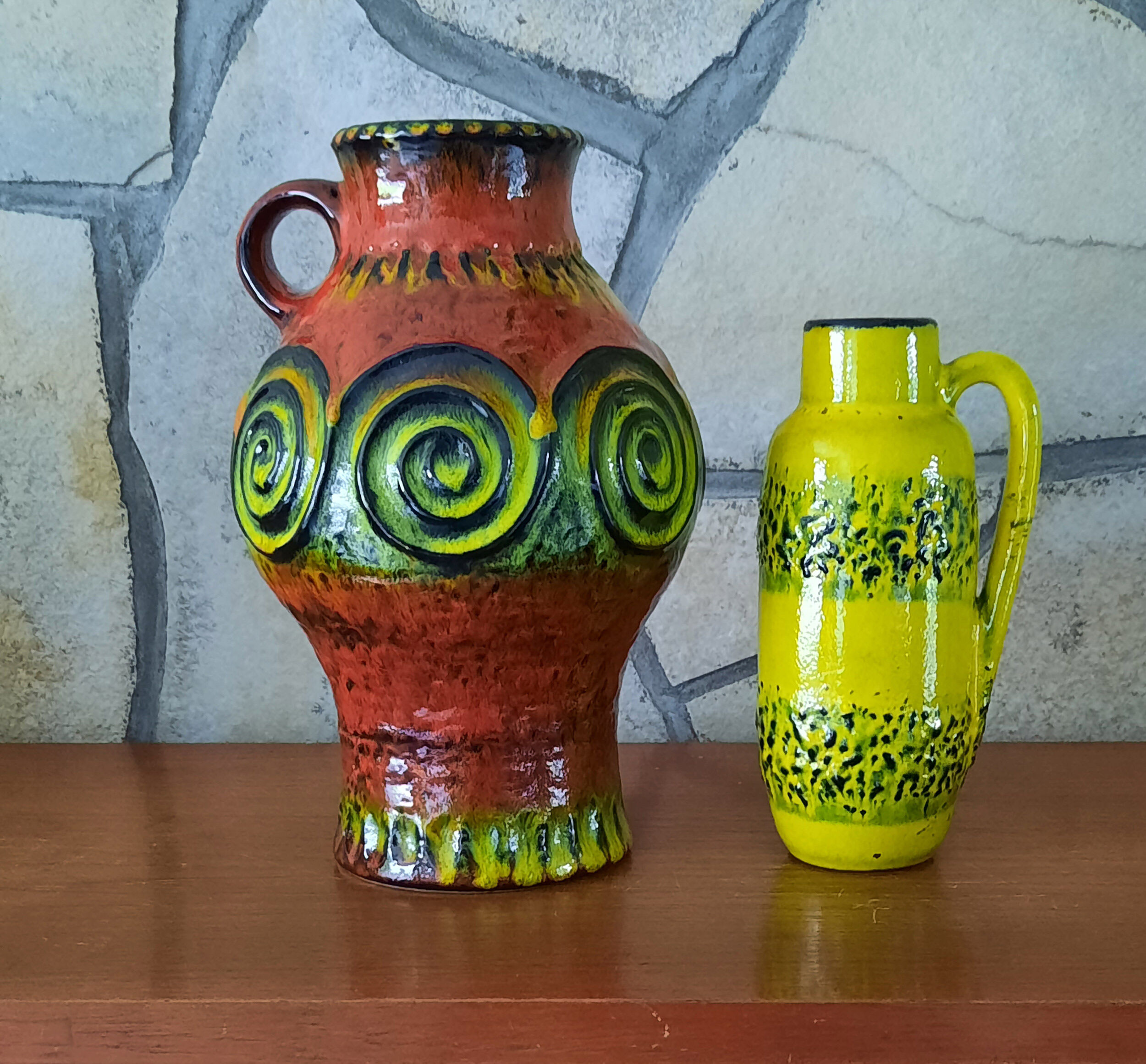 Pair of vases 1970's fat lava retro design mid century