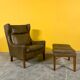 Fauteuil en cuir vintage danois à dossier haut années 1960