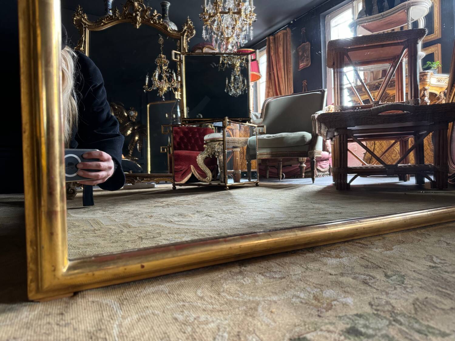 Miroir de cheminée d’époque louis philippe en bois doré (1m88x1m03) xixe