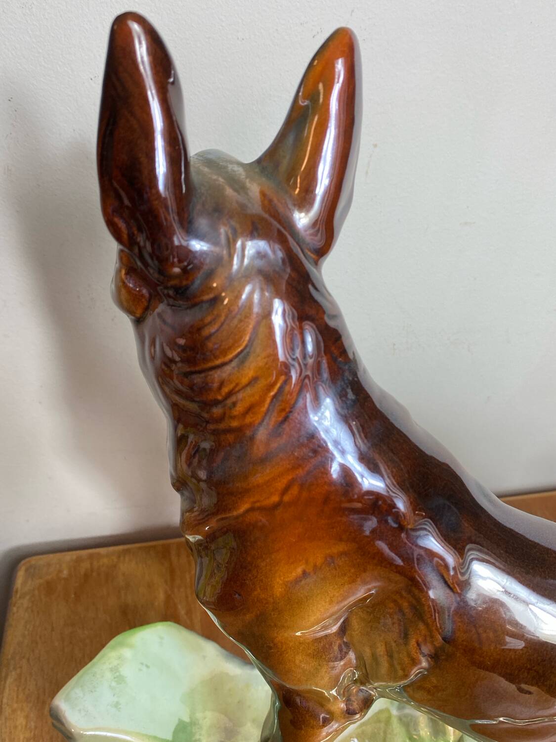 Iridescent ceramic wolf dog, Hubert Béquet