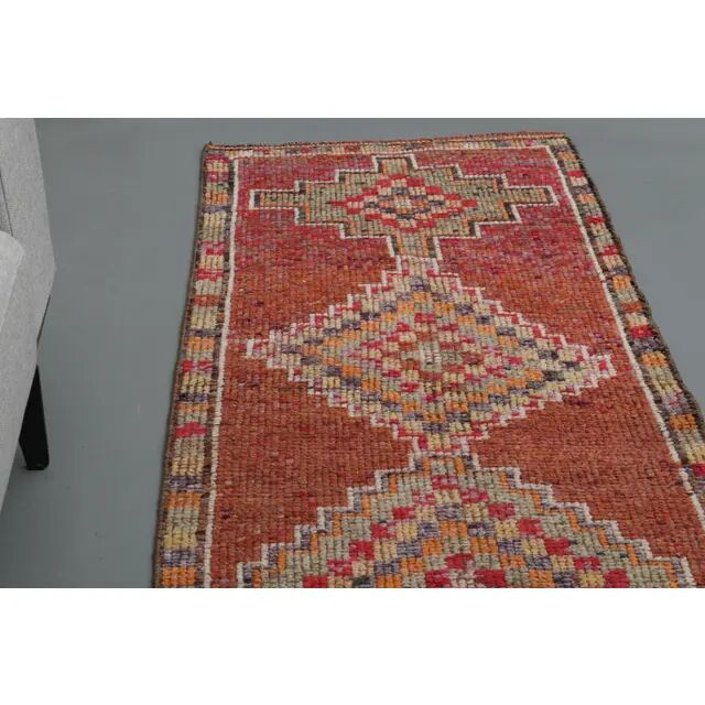 1970s Vintage Turkish Oushak Handmade  Orange Runner Rug 78x362