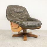 Brutalist oak and leather swivel chair, 1970s
