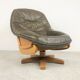 Brutalist oak and leather swivel chair, 1970s