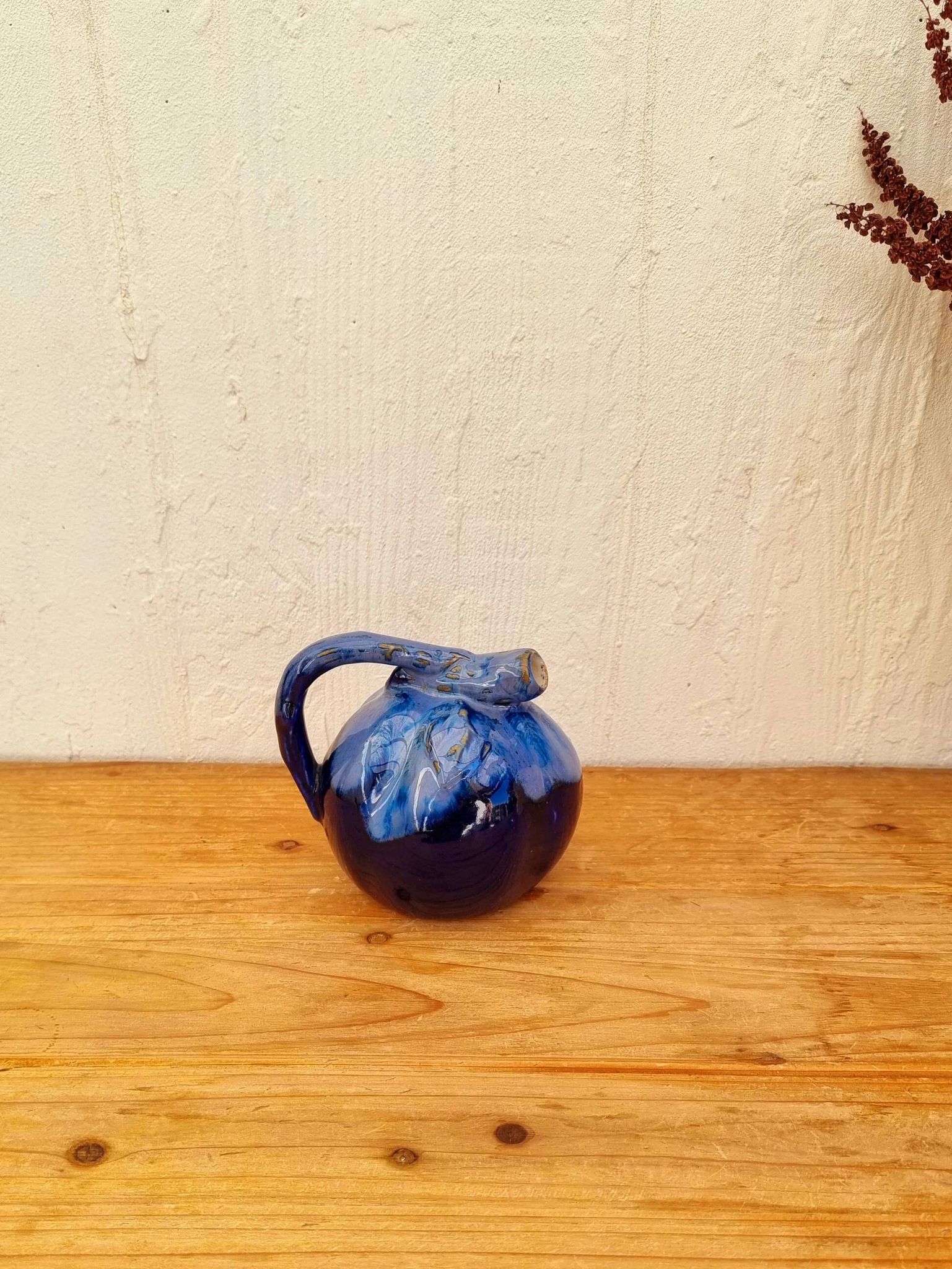 Alpho vintage blue ceramic melon jug