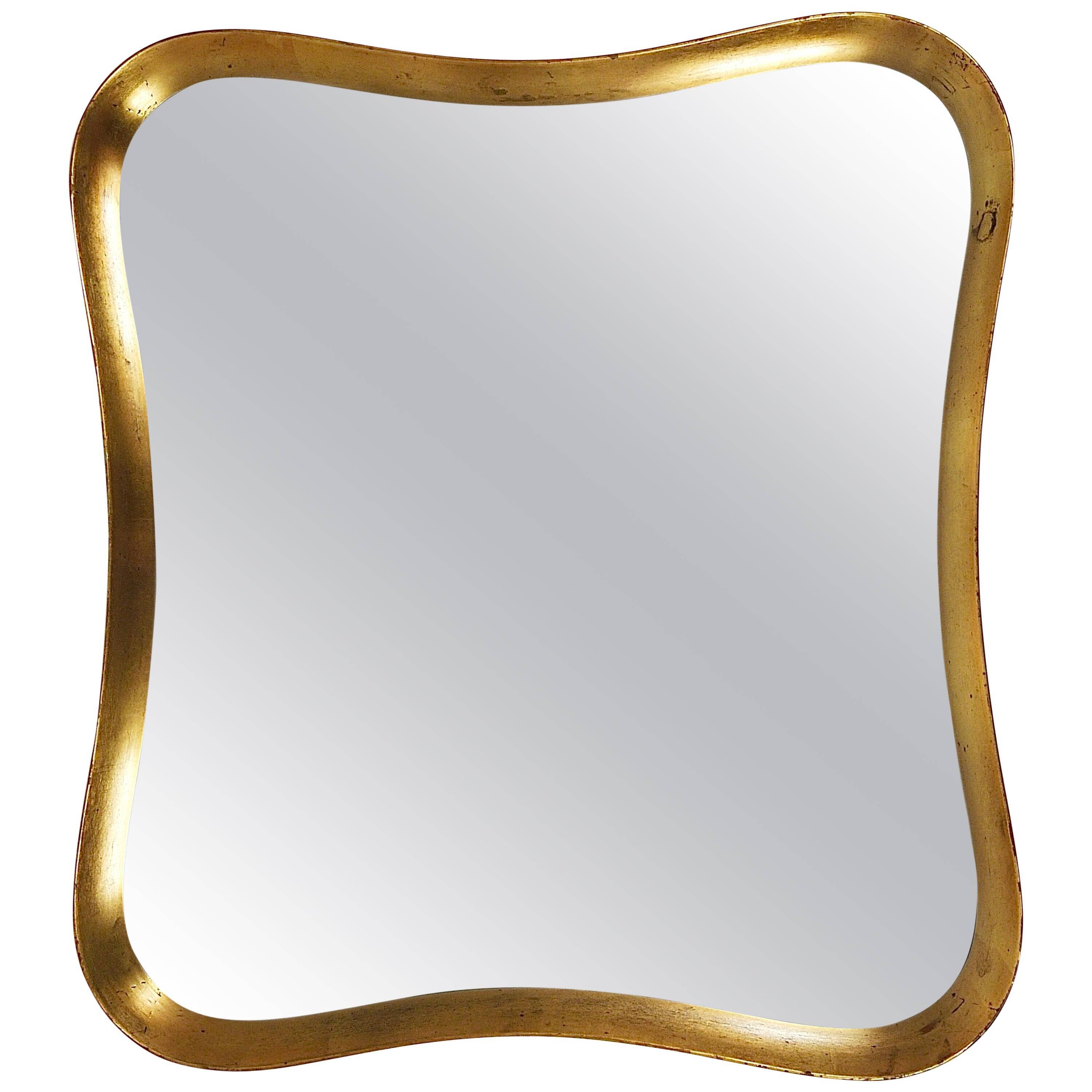 Golden wooden mirror in the style of Gio Ponti by Max Welz, Vienna, Austria, 1940s.