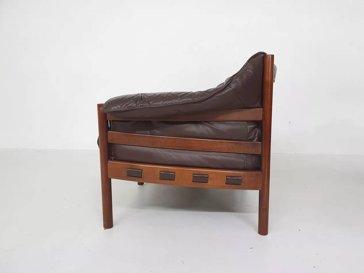Rosewood and brown leather sofa by Sven Ellekaer & Norell for Coja Sweden