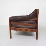 Rosewood and brown leather sofa by Sven Ellekaer & Norell for Coja Sweden