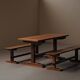 Table et paire de bancs en pin massif – France, vers 1970