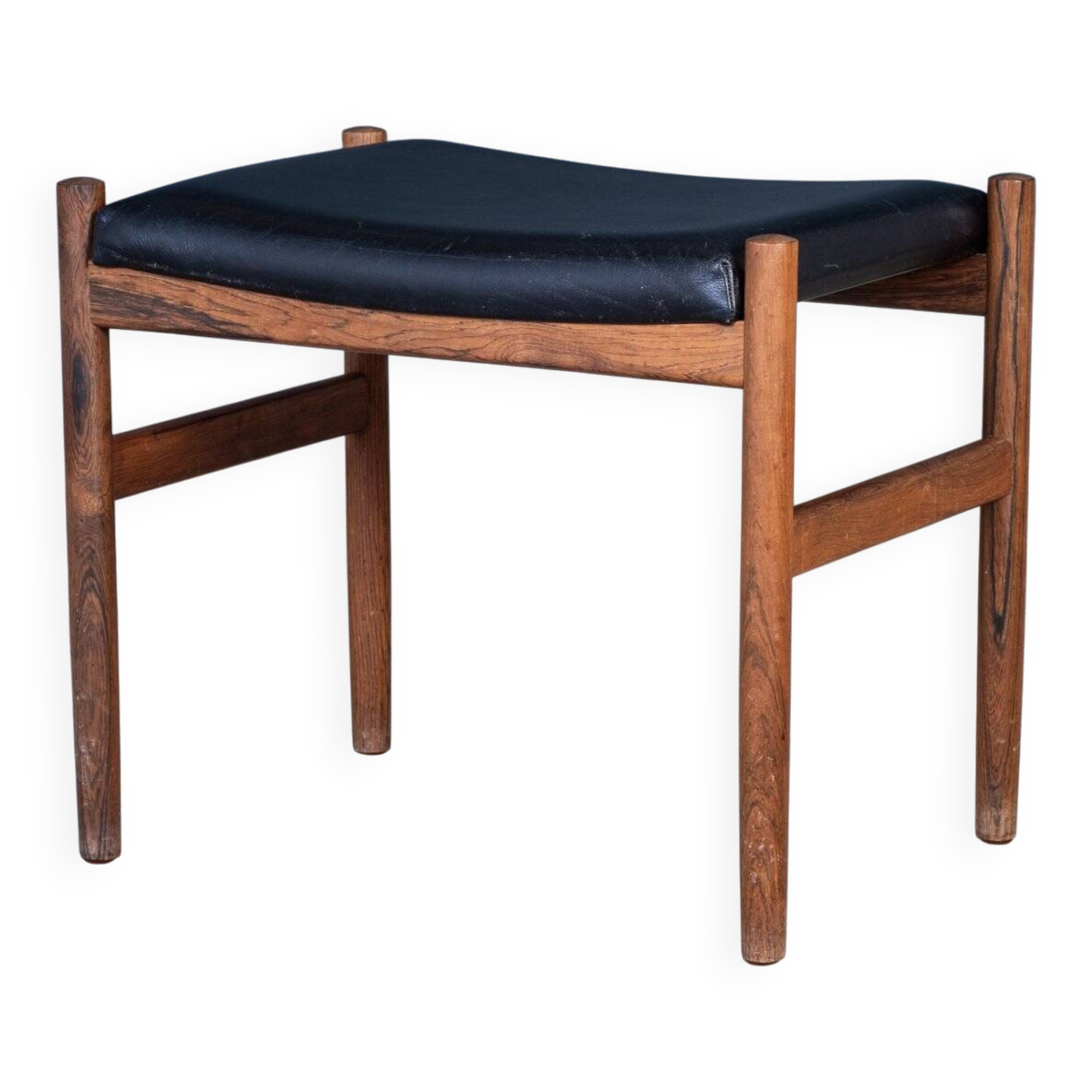 Rosewood Stool with Black Leather Seat, Denmark, 1960s