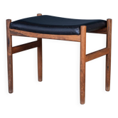 Tabouret en Palissandre avec Siège en Cuir Noir, Danemark, 1960s