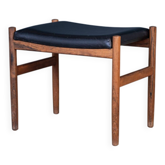 Rosewood Stool with Black Leather Seat, Denmark, 1960s