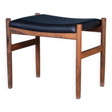 Rosewood Stool with Black Leather Seat, Denmark, 1960s