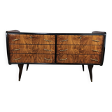 1950s six-drawer chest of drawers with glass top