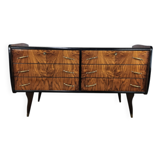 1950s six-drawer chest of drawers with glass top