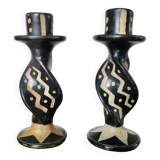 Pair of ethnic soapstone candlesticks, African craftsmanship 1980