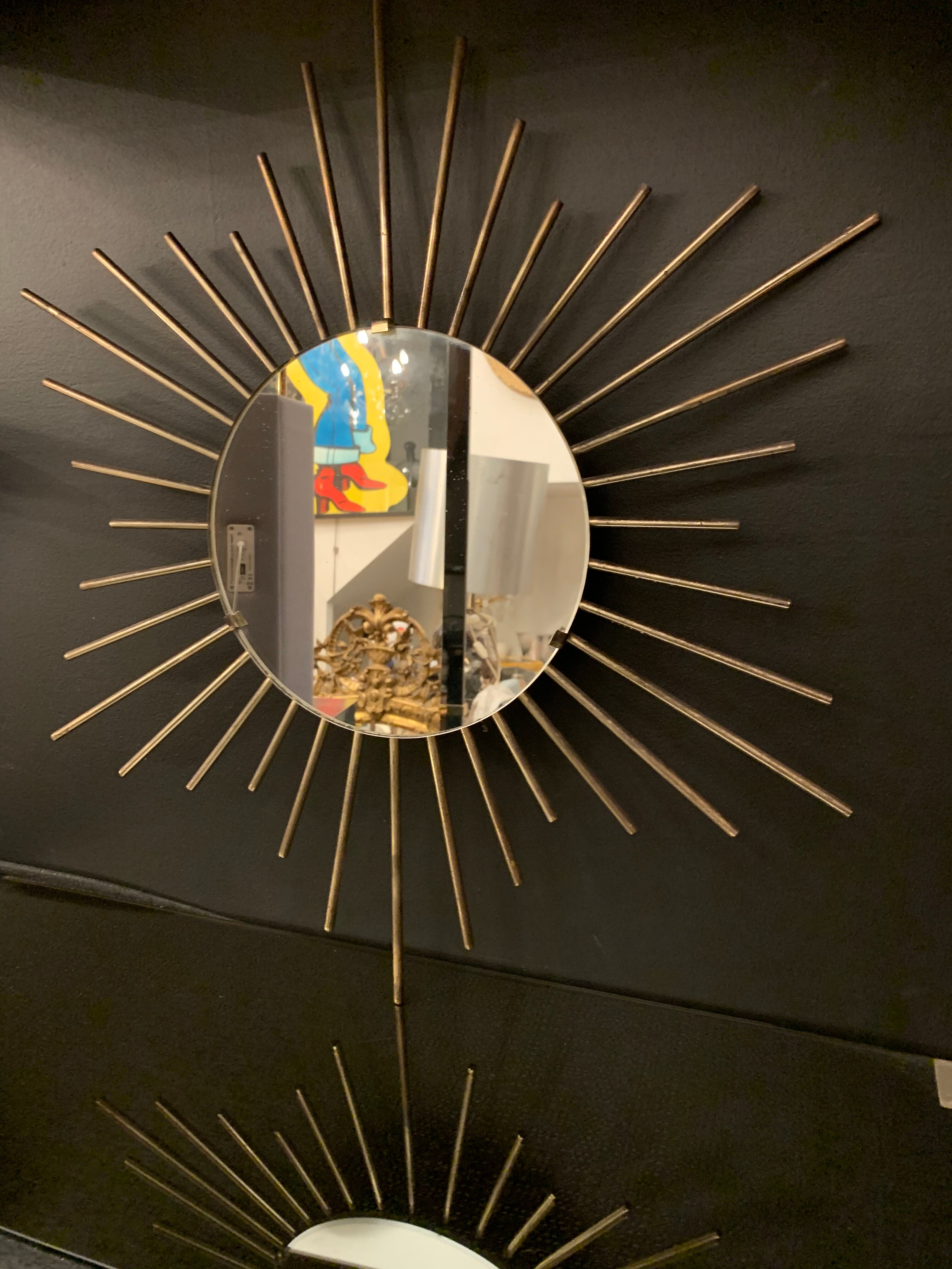 Vintage sun mirror, 1960 gold metal - 60cm