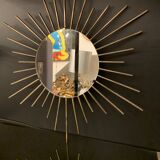 Vintage sun mirror, 1960 gold metal - 60cm