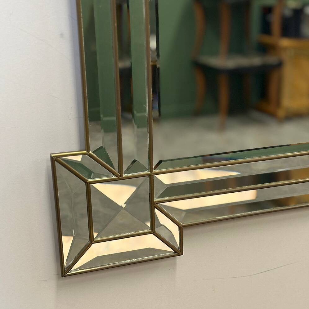 Large luxurious rectangular fully bevelled mirror with brass frame, Italy, 1980s