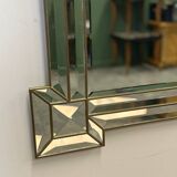 Large luxurious rectangular fully bevelled mirror with brass frame, Italy, 1980s