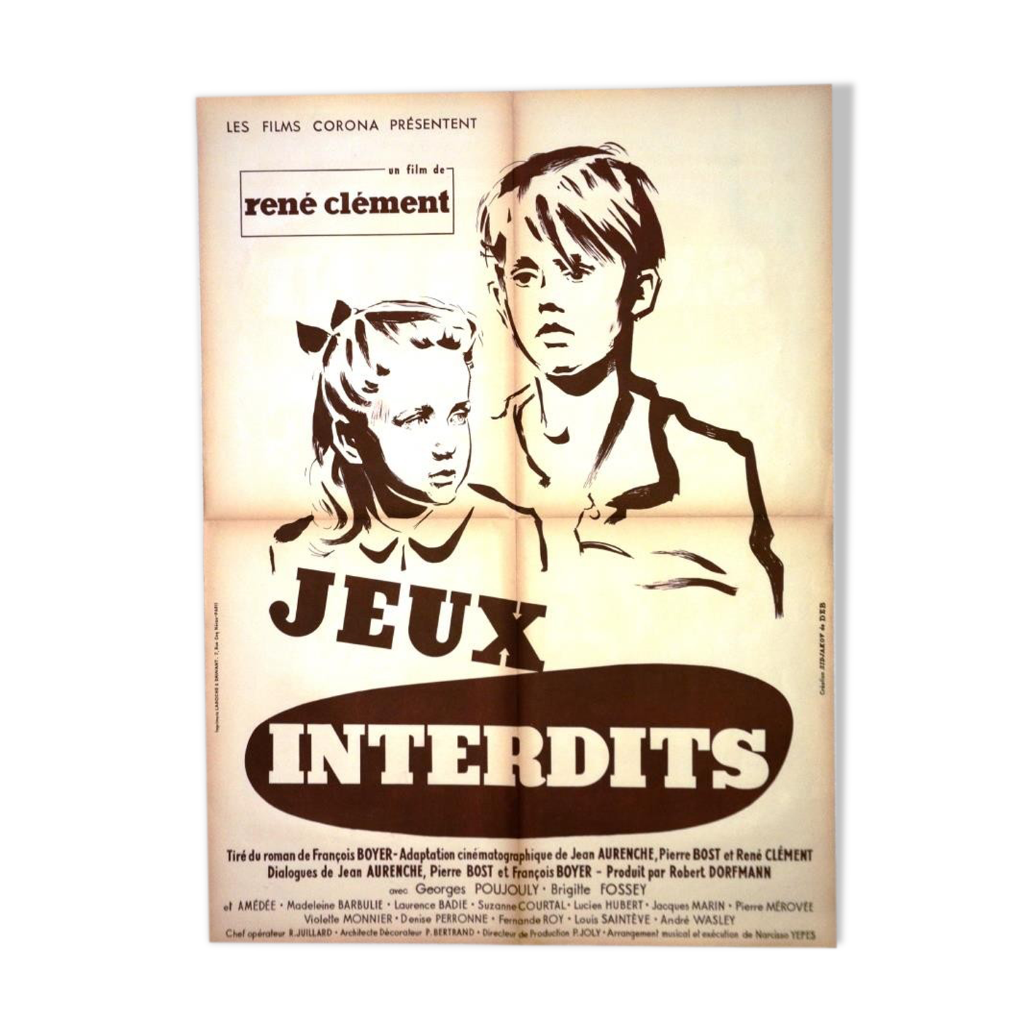 Affiche  cinéma " Jeux Interdits" 1952 Brigitte  Fossey