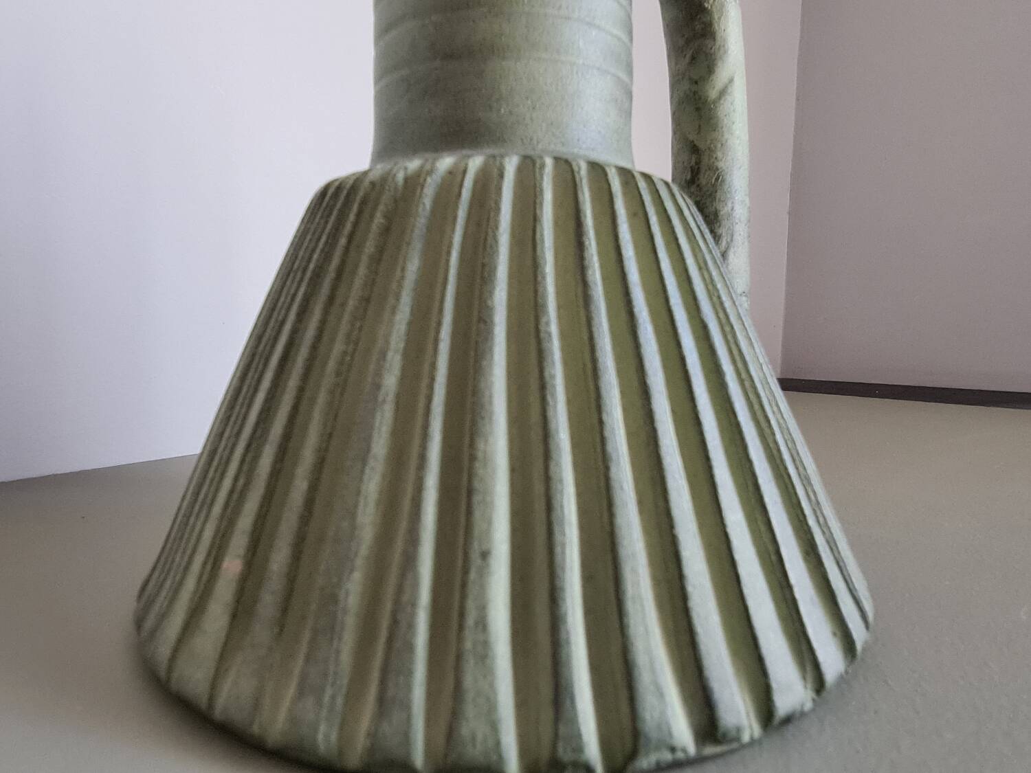 Vintage green ceramic pitcher, decorative jug from the 1960s