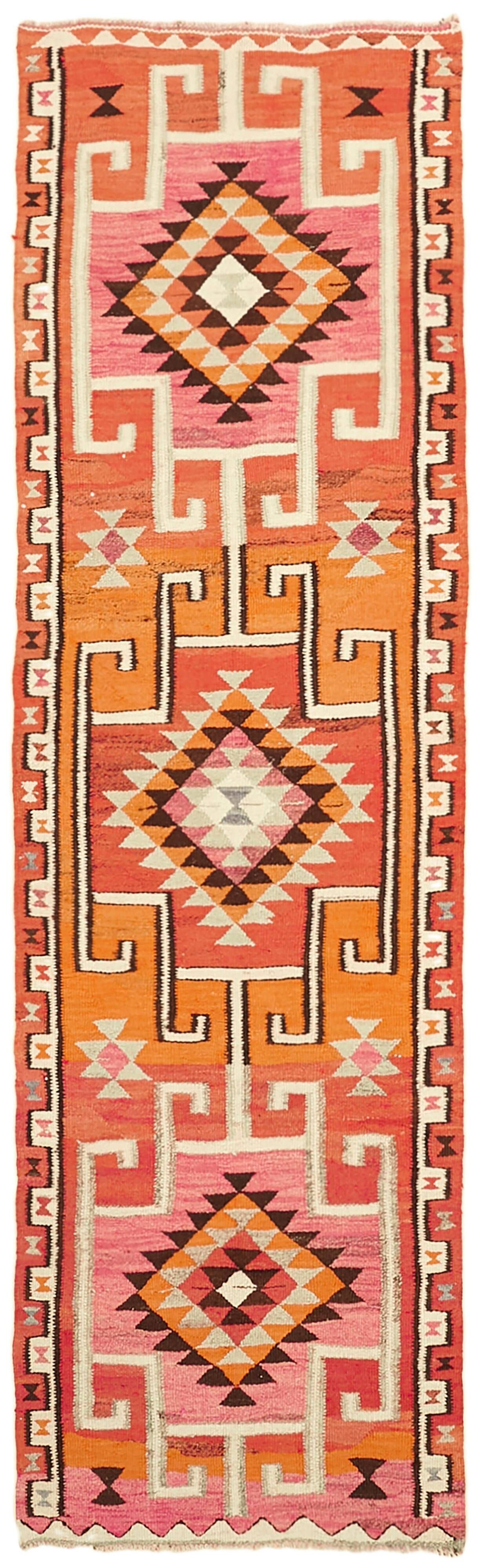 Turkish Handwoven Vintage Herki Kilim 98 cm x 322 cm