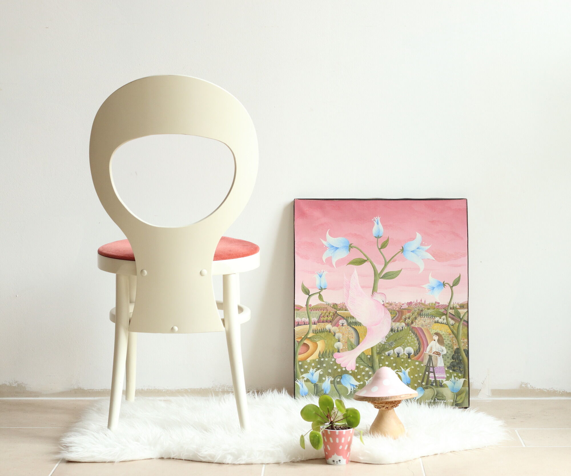 Baumann Seagull chair from the 70s in white lacquered wood and velvet