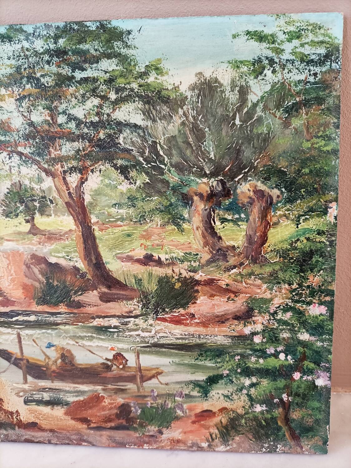 Old painting on canvas signed Bourbon.