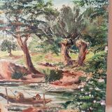 Old painting on canvas signed Bourbon.