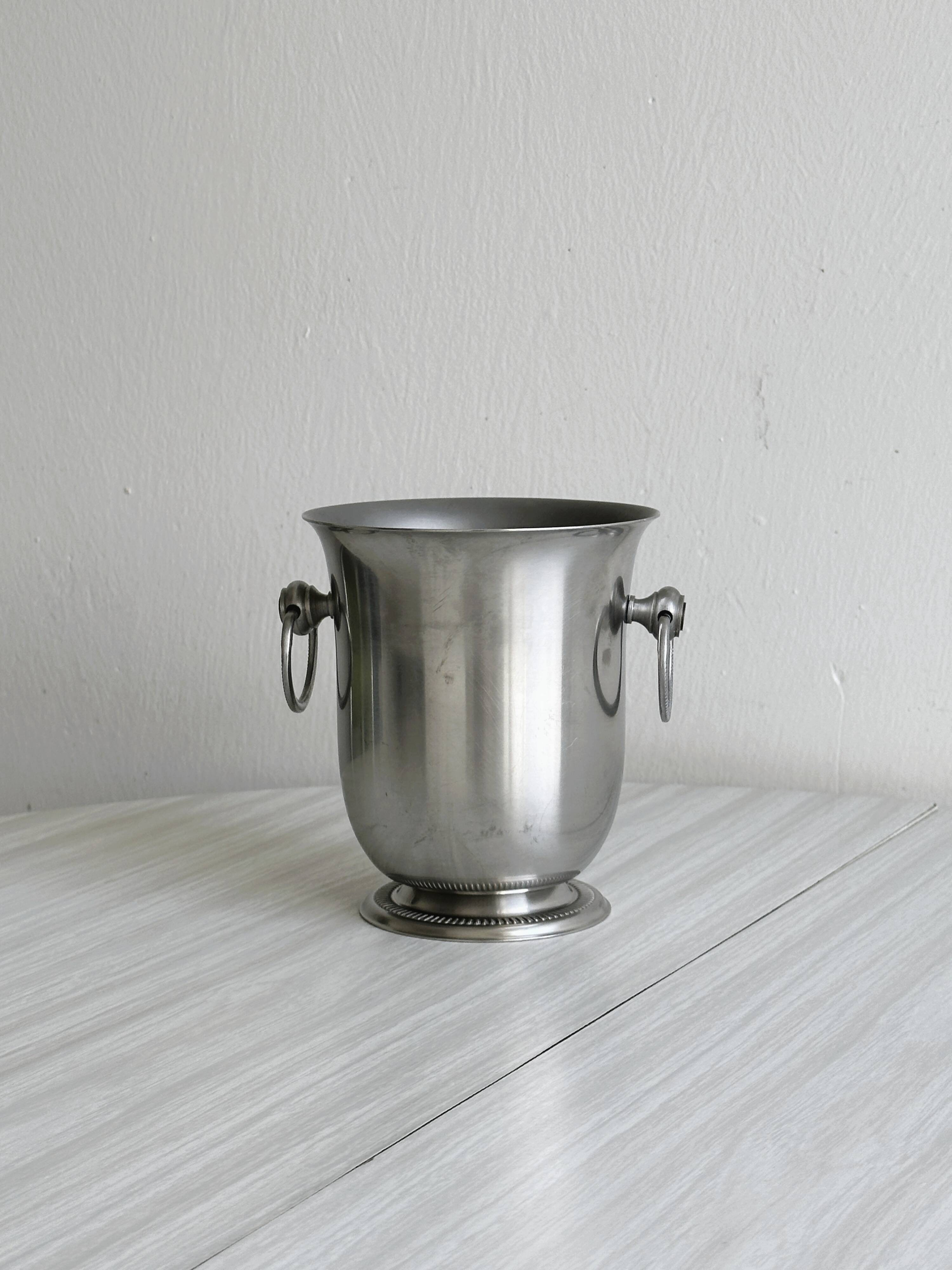 small matte silver metal ice bucket