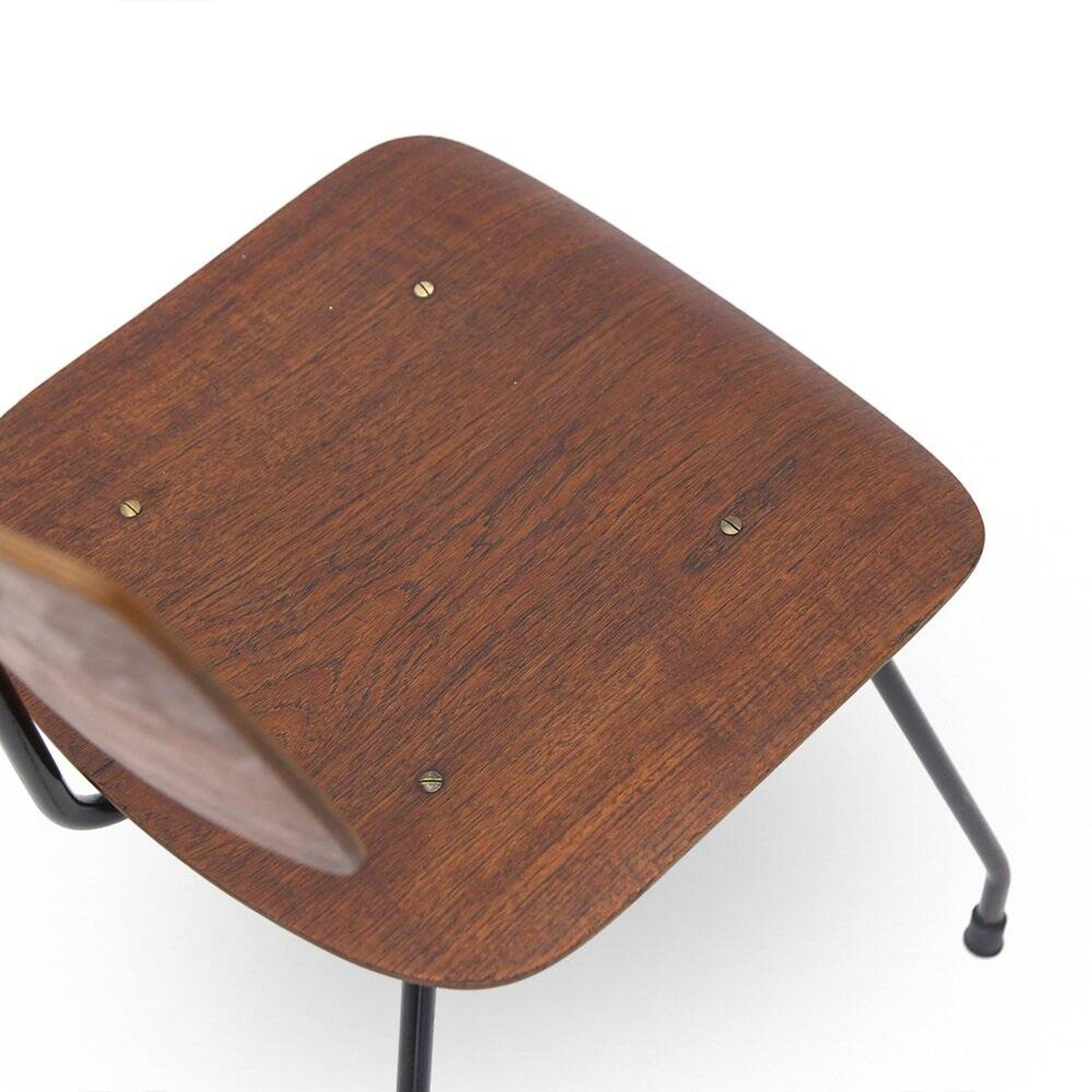 Curved plywood and metal chair, 1950s, set of 4