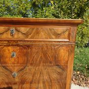 Walnut and walnut burl commode in Louis Philippe style.