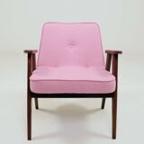 Pink Armchair Vintage Pastel wool fabric, Oak wood