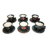 Service 6 tasses et sous-tasses fat lava des années 60