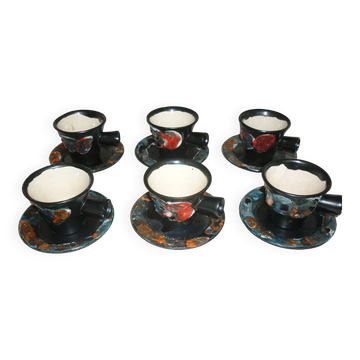 Service 6 tasses et sous-tasses fat lava des années 60