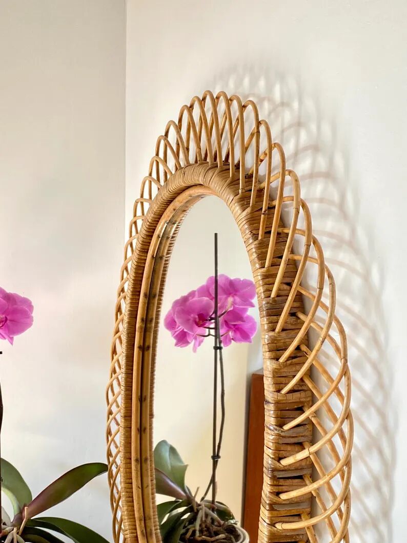 Large mirror by Franco Albini in rattan and bamboo, Italy 1960s.