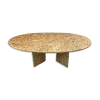 Table basse en granit brun beige années 80 vintage