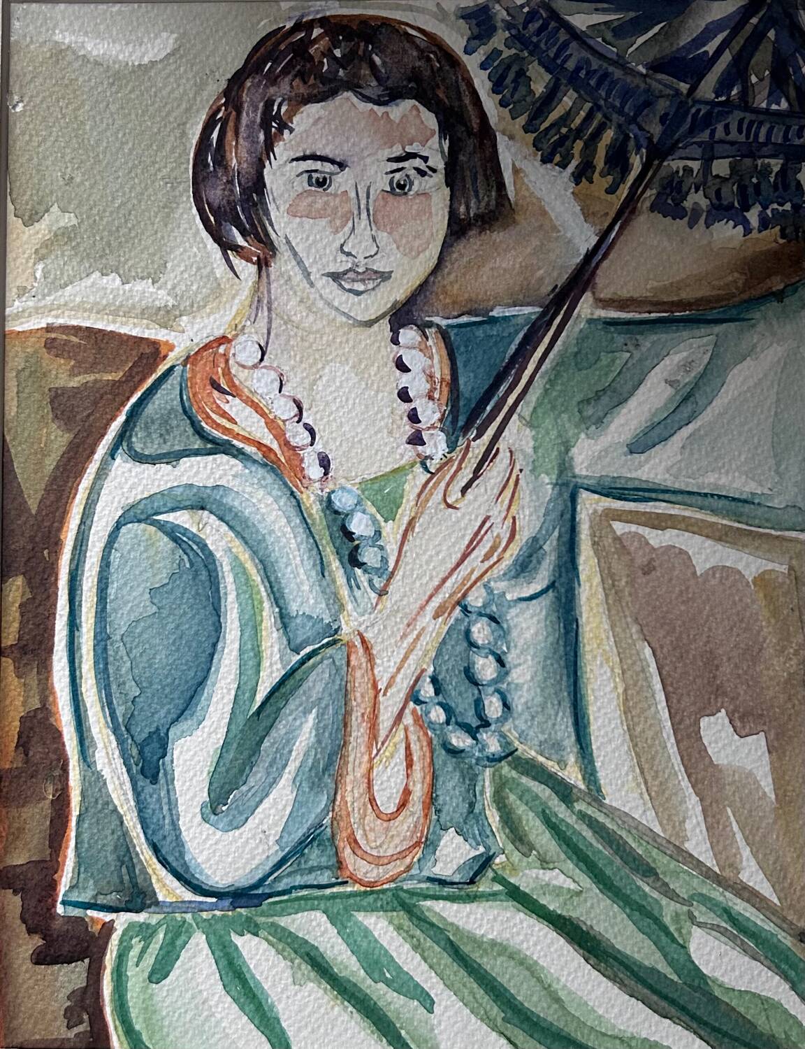 Watercolour Young Woman with Necklace