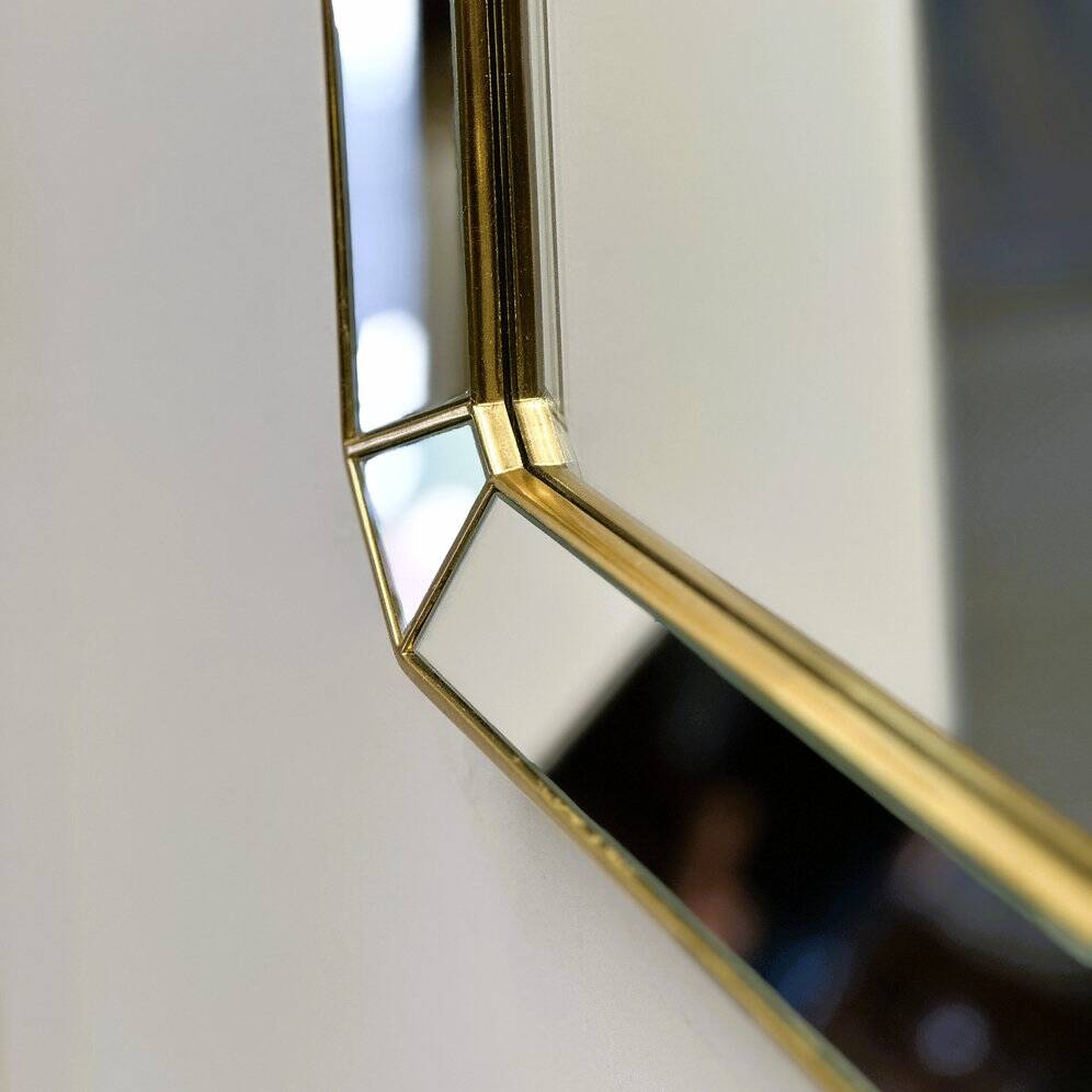 Miroir rectangulaire biseauté De Knudt avec cadre en laiton, Belgique, années 1980