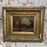 Cadre en bois doré, (XIXe s) huile sur acajou