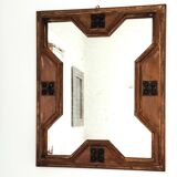 Miroir italien mid-century – cadre en bois patiné et éléments en fer forgé