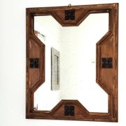 Miroir italien mid-century – cadre en bois patiné et éléments en fer forgé