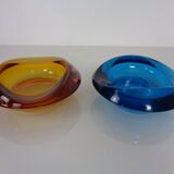 Amber and Blue Sklo Union Glass Ashtrays by Rudolf Jurnikl, Czechoslovakia, 1960s, Set of 2