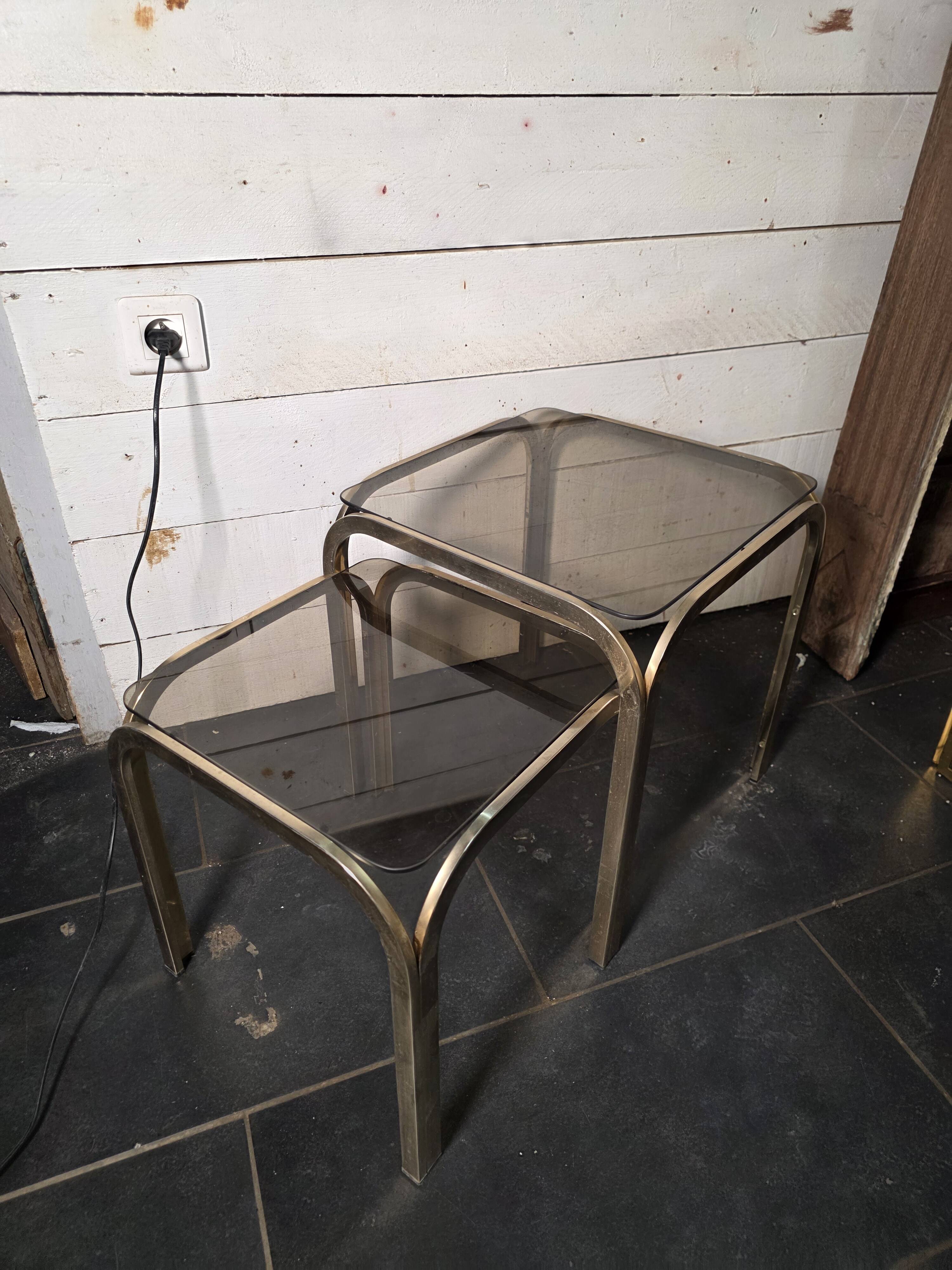 1970s golden metal nesting table