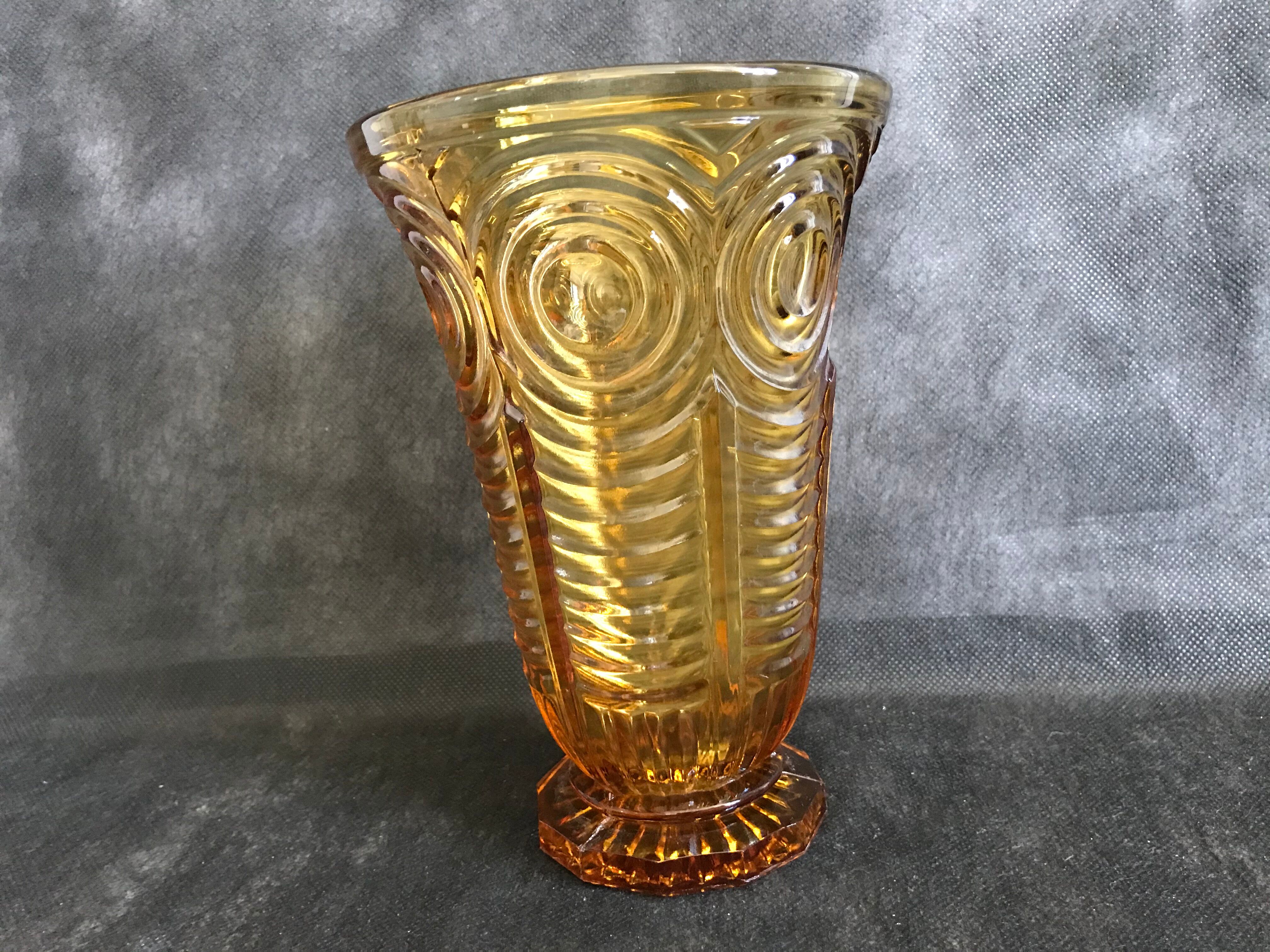 2 moulded pressed glass vases