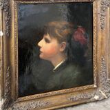 HST painting "Portrait of a young woman with a red bow" 19th century for restoration