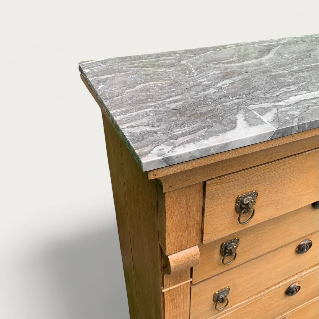 Empire high chest of drawers in solid raw oak